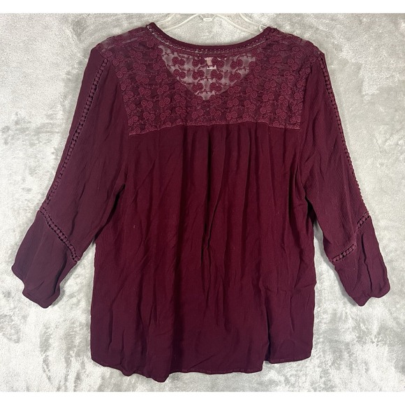 John Paul Richard Womens Red Velvet Mosaic Knit Top Long Sleeve XL Lace - Picture 3 of 5